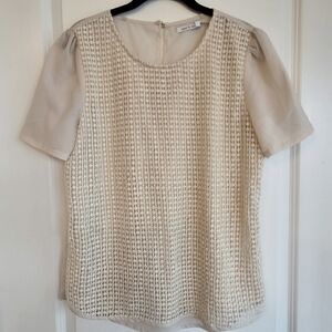 Lucy & Co. Cream Crochet Front Short Sleeve Blouse